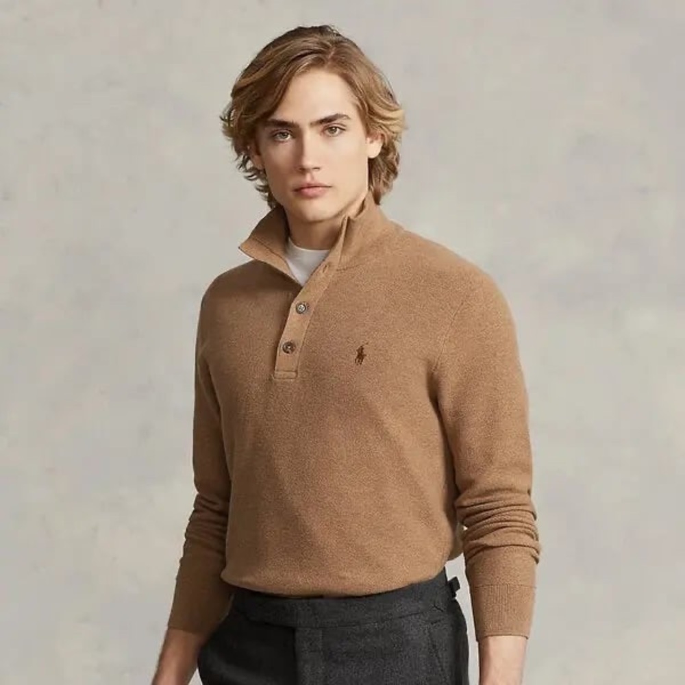 RALPH LAUREN
100% wool Mockneck Sweater - Latte Brown Heather